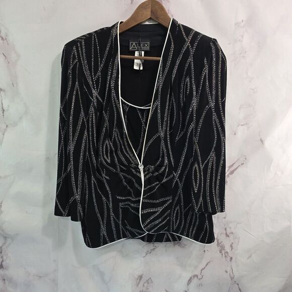 Alex Evenings Jacket Women Large Black Sparkle Shimmer Metallic Tank Set Two - Picture 1 of 16